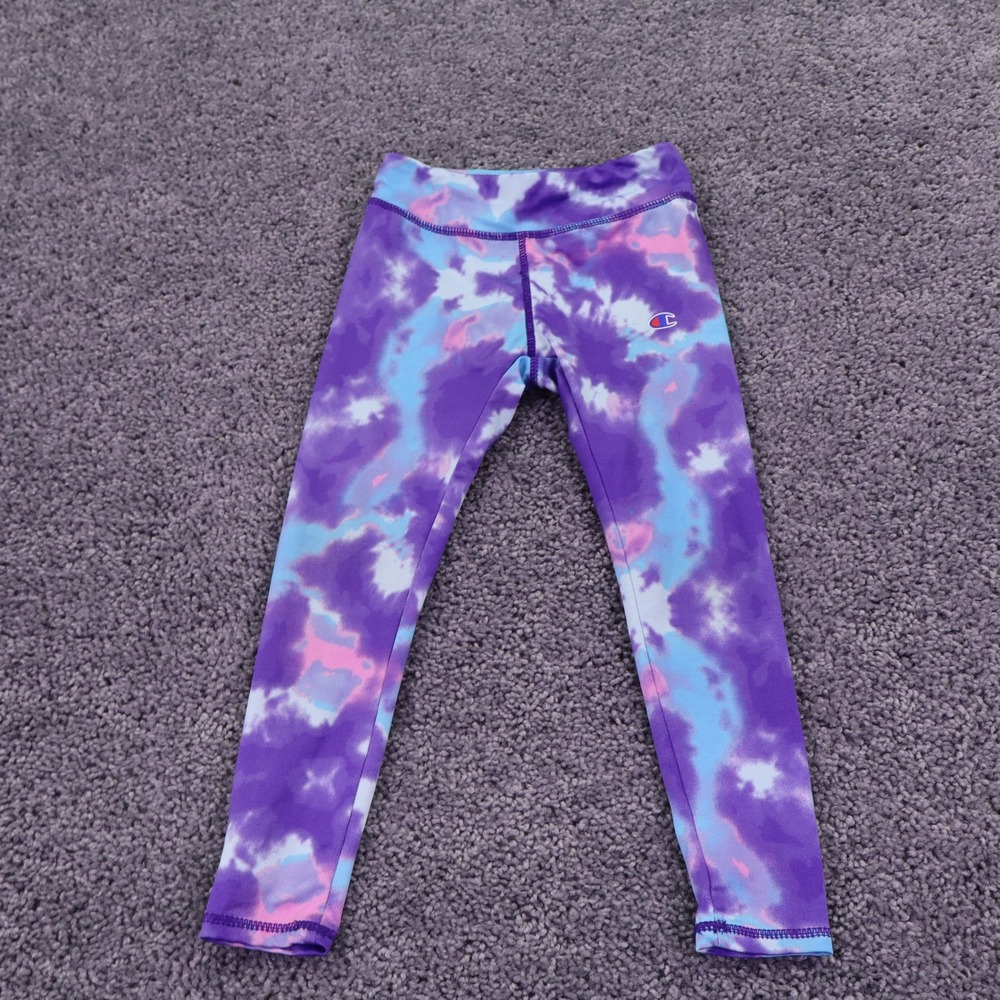 Champion Leggings Girls 4 Purple Blue Tie Dye Athletic Activewear Stretch Yoga